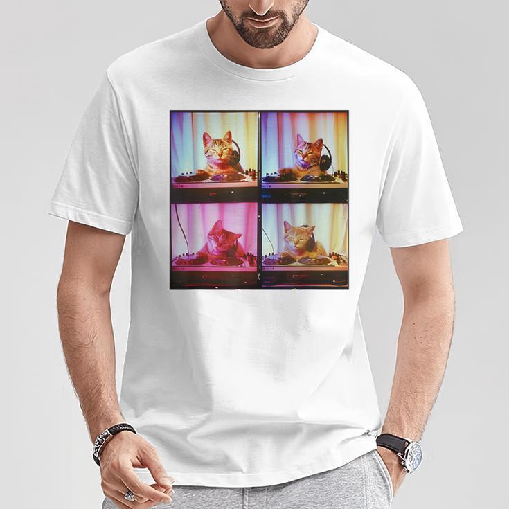 Dj Cat On Decks Cat Dj スクラッチ ターンテーブル カラフル Edm Tシャツ 面白い贈り物