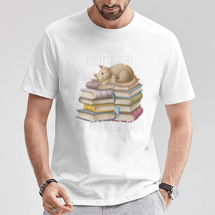 Easily Distracted By Books And Cats T-Shirt Unique Gifts Easily Distracted By Books And Cats T-Shirt Unique Gifts