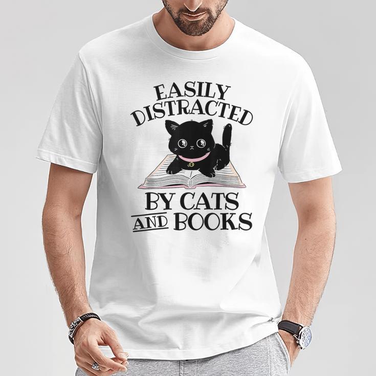 Easily Distracted By Cats And Books Cat Book Lover T-Shirt Unique Gifts Easily Distracted By Cats And Books Cat Book Lover T-Shirt Unique Gifts
