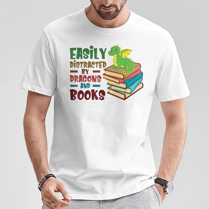 Easily Distracted By Dragons And Books Book Nerd Reading T-Shirt Unique Gifts Easily Distracted By Dragons And Books Book Nerd Reading T-Shirt Unique Gifts