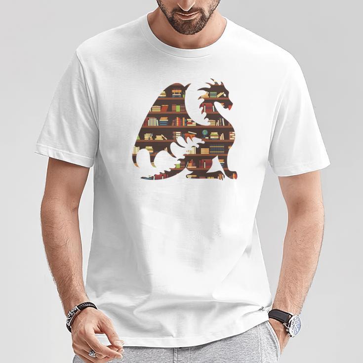 Easily Distracted By Dragons And Books Mythical Bookworm T-Shirt Unique Gifts