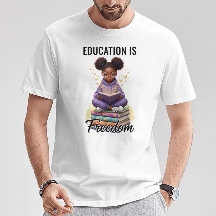 Education Is Freedom African American Girl Reading Book T-Shirt Unique Gifts