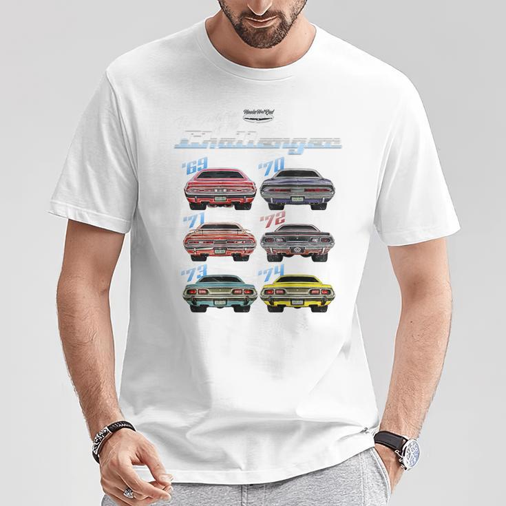 Evolution Of The Challenger、ホットロッド、マッスルカー、マグナム、RTe Tシャツ 面白い贈り物