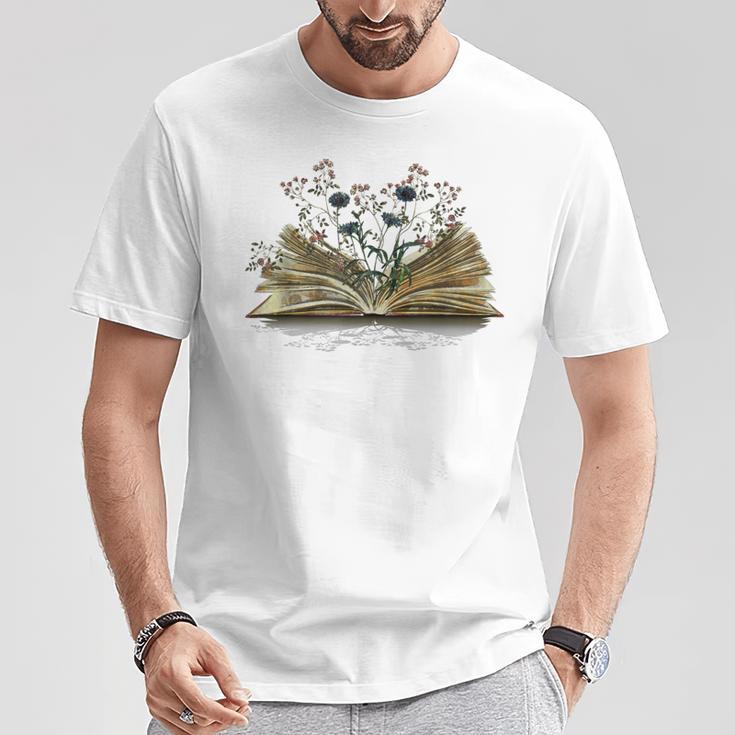 Floral Book Reading Books Flowers Growing From Book T-Shirt Unique Gifts
