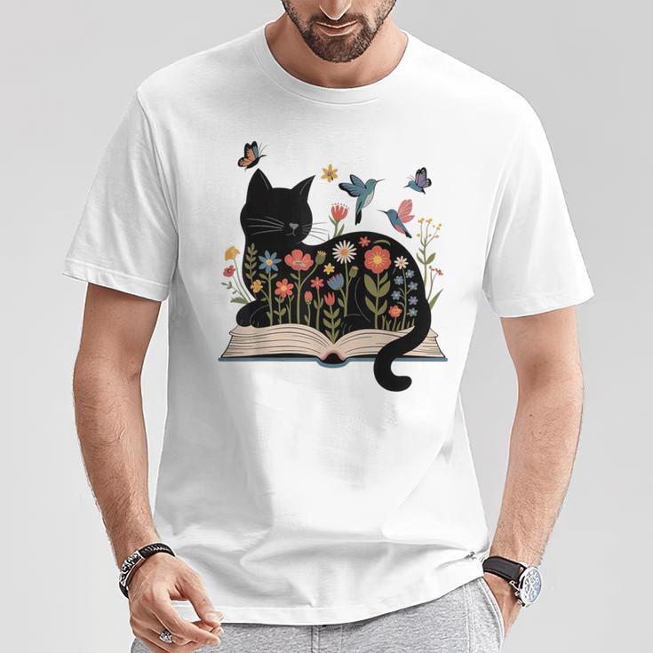 Floral Cat Reading Book Kitten Illustration T-Shirt Unique Gifts Floral Cat Reading Book Kitten Illustration T-Shirt Unique Gifts