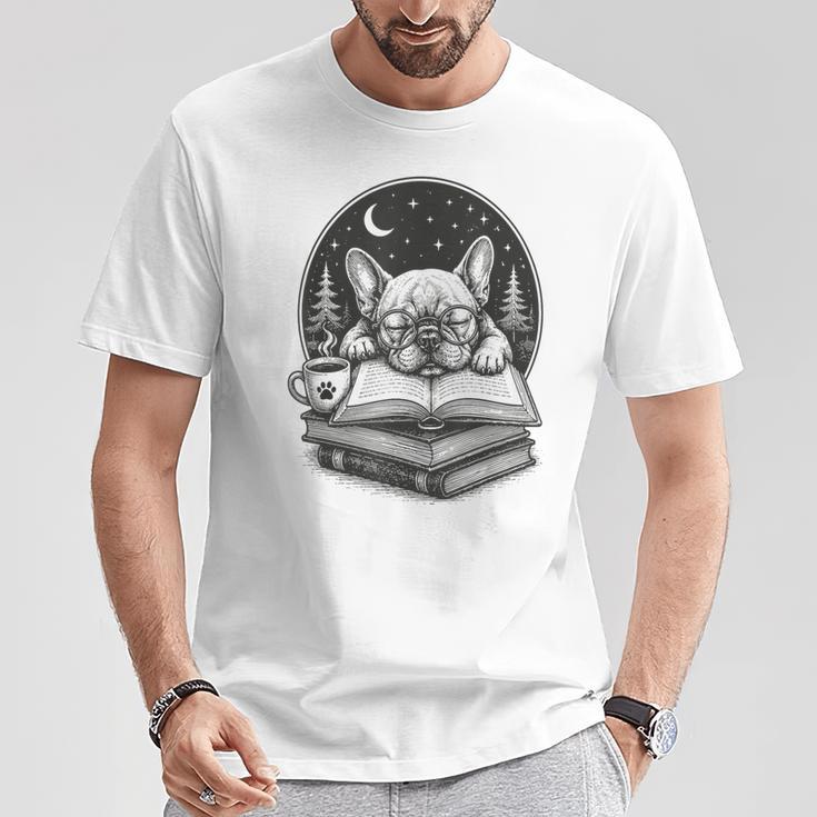 French Bulldog Reading Book Coffee Sky Glasses T-Shirt Unique Gifts French Bulldog Reading Book Coffee Sky Glasses T-Shirt Unique Gifts