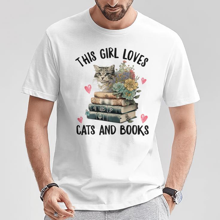 This Girl Loves Cats And Books Cat Watercolor T-Shirt Unique Gifts