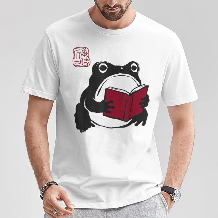 Grumpy Frog Book Lover Librarian Anime Japanese T-Shirt Unique Gifts
