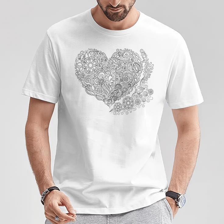 Heart Shaped Adult Coloring Book Style FashionShirt T-Shirt Unique Gifts