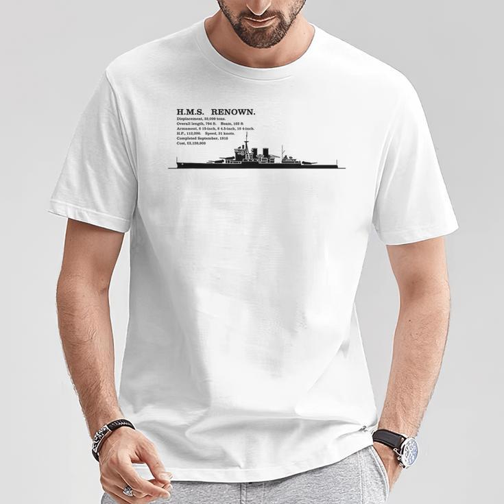 Hms レナウン イギリス巡洋戦艦のシルエットのインフォ グラフィック Tシャツ 面白い贈り物