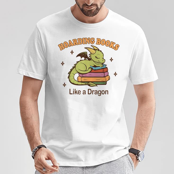 Hoarding Books Like a Dragon Reading T-Shirt Unique Gifts