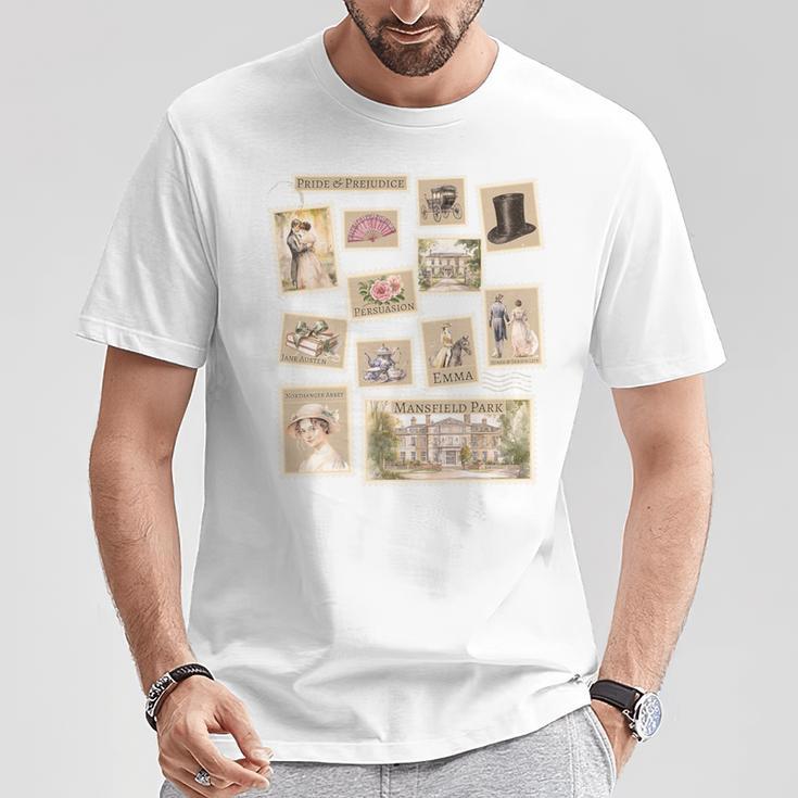 Jane Austen Book Classic Literature Stamp Collage Premium Tri-Blend T-Shirt Unique Gifts