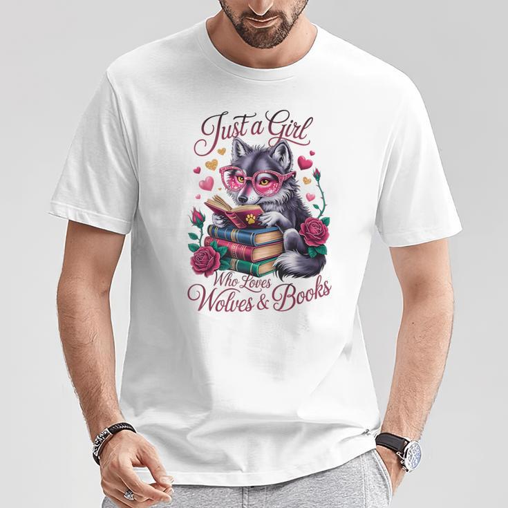 Just A Girl Who Loves Books And Wolves Librarian Teacher T-Shirt Unique Gifts