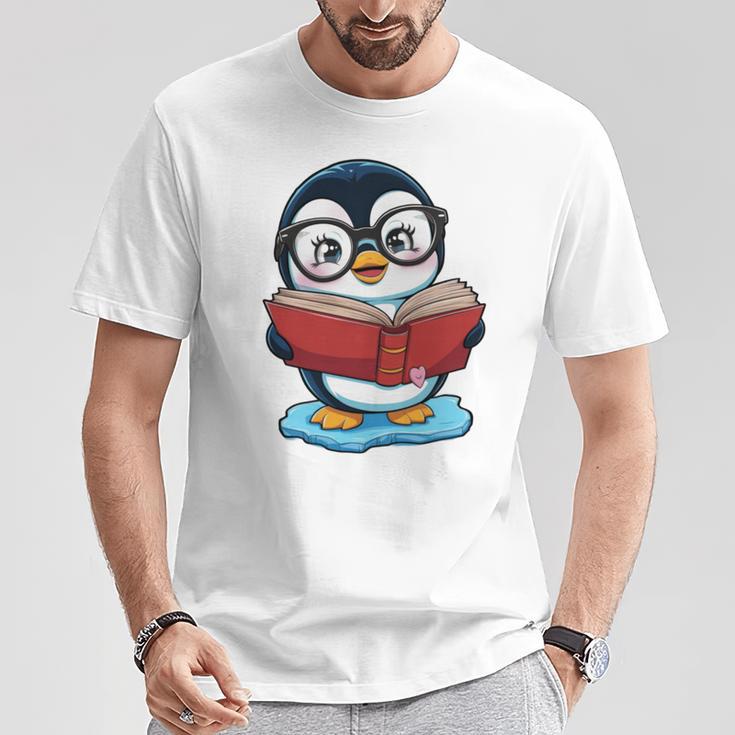 Kawaii Penguin In Cartoon Style With Book And Glasses T-Shirt Unique Gifts Kawaii Penguin In Cartoon Style With Book And Glasses T-Shirt Unique Gifts
