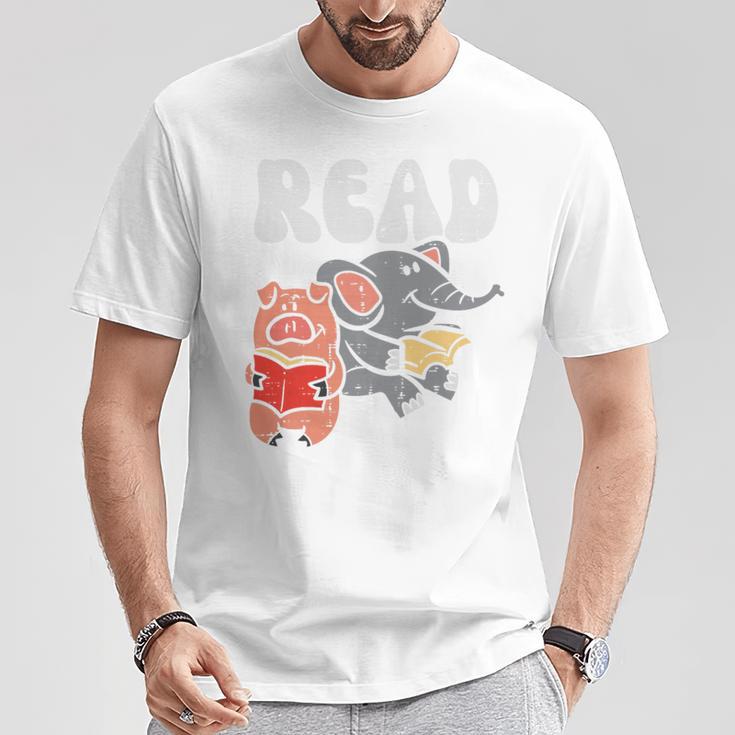 Kids Pig Elephant Reading Cute Book Lover Bookworm Boys Girls Kid Performance T-Shirt Unique Gifts