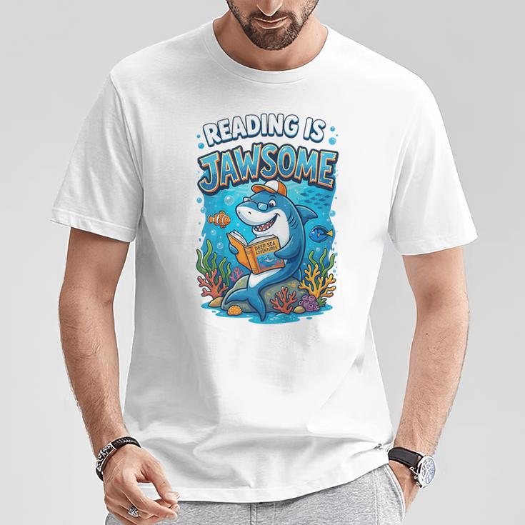 Kids Toddler Boy Reading Is Jawsome Shark Book Lover Kids Nerdy T-Shirt Unique Gifts