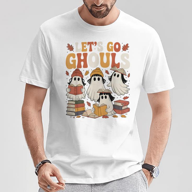 Let’s Go Ghouls Cozy Girly Ghosts Halloween Fall Book Lovers T-Shirt Unique Gifts