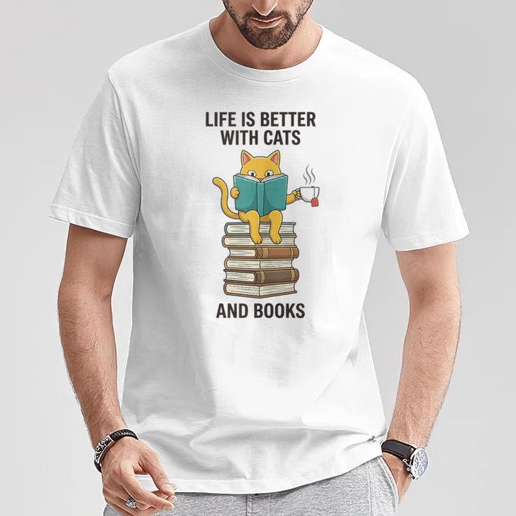 Life Is Better With Cats And Books Cat T-Shirt Unique Gifts Life Is Better With Cats And Books Cat T-Shirt Unique Gifts