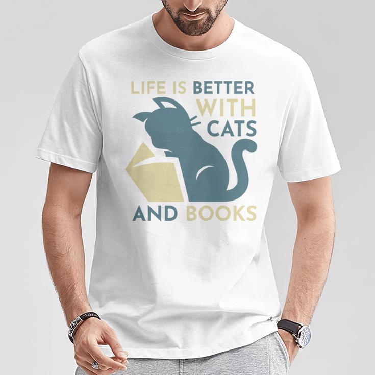 Life Is Better With Cats And Books T-Shirt Unique Gifts