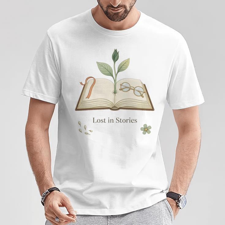 Lost In Stories Aesthetic Book And Growing Plant Tee T-Shirt Unique Gifts Lost In Stories Aesthetic Book And Growing Plant Tee T-Shirt Unique Gifts