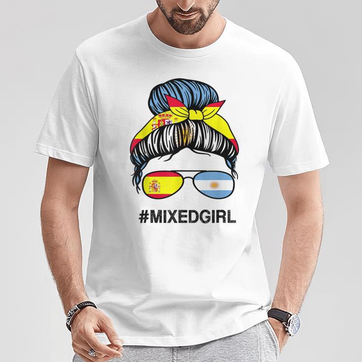 Moño Desordenado Con Bandera De España Argentina Camiseta unisex Regalos divertidos