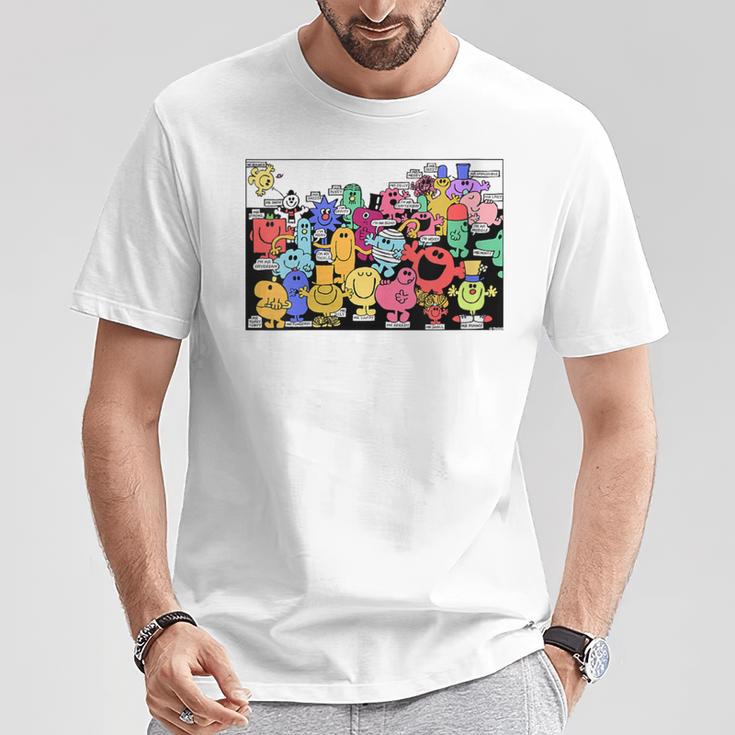 Mr Men Little Miss Retro Colourful Comic Book Scene T-Shirt Unique Gifts