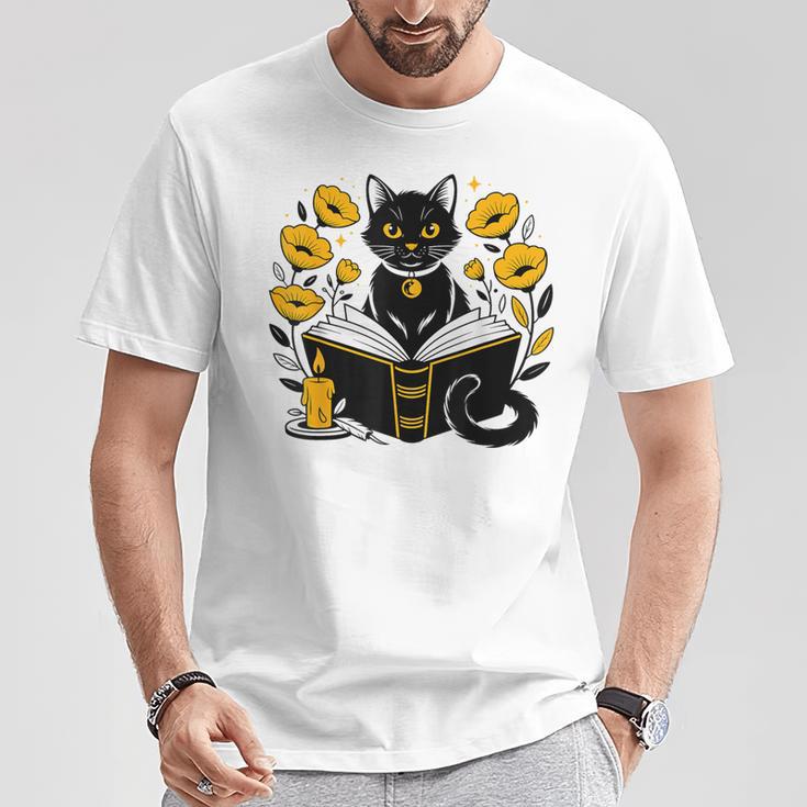 Mystic Cat With Spell Book Candle Flowers Witchcore Men Women Kids T-Shirt Unique Gifts Mystic Cat With Spell Book Candle Flowers Witchcore Men Women Kids T-Shirt Unique Gifts