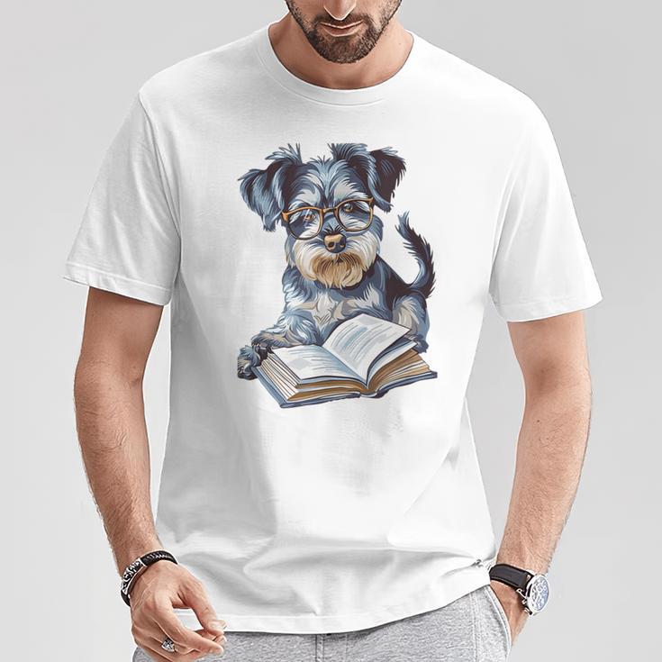 Nerdy Schnauzer Dog Book Lover Glasses Cute Pet For Men Women Kids T-Shirt Unique Gifts