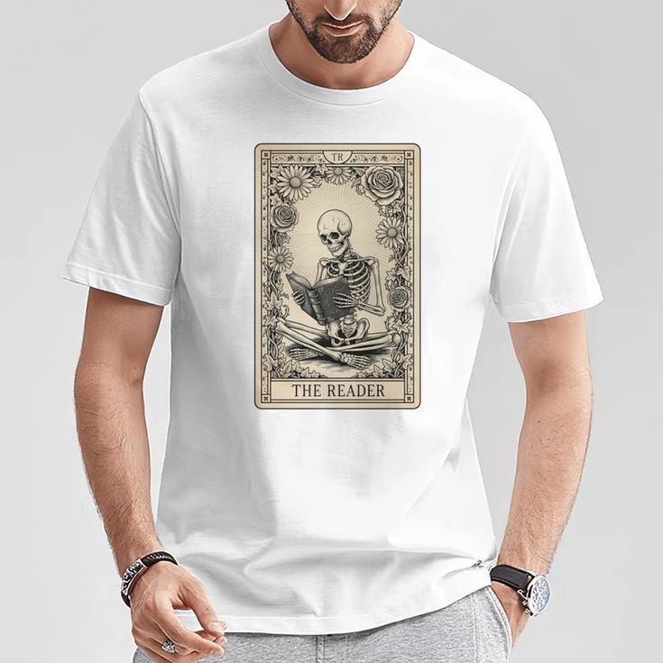 Occult Reader Tarot Card Book Lover Skeleton Reading T-Shirt Unique Gifts