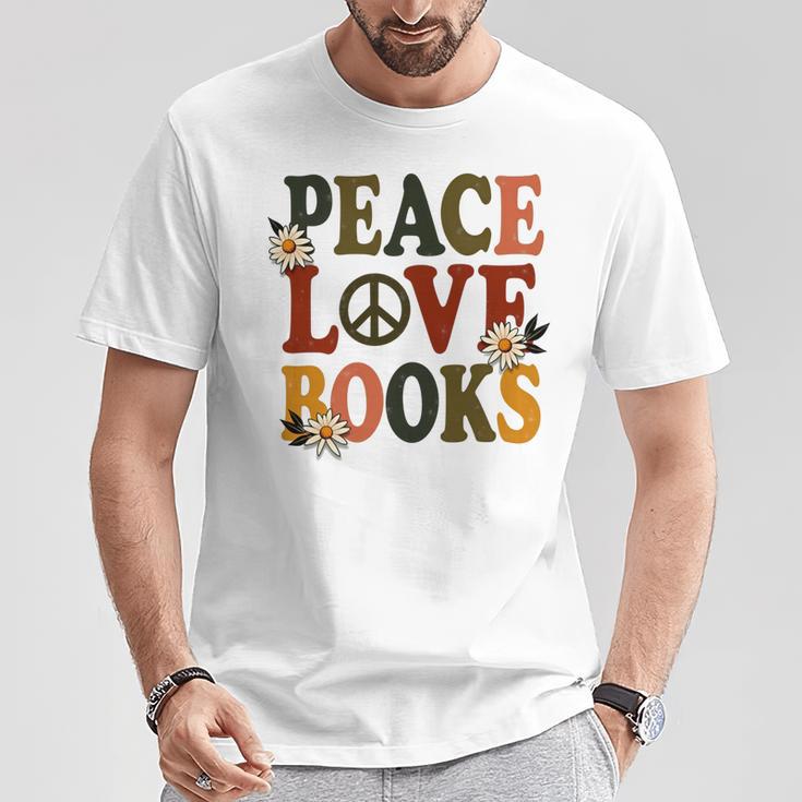 Peace Love Books Librarian Teacher Life Book Library T-Shirt Unique Gifts