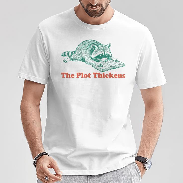The Plot Thickens Bookish Raccoon Fantasy Book Reader T-Shirt Unique Gifts