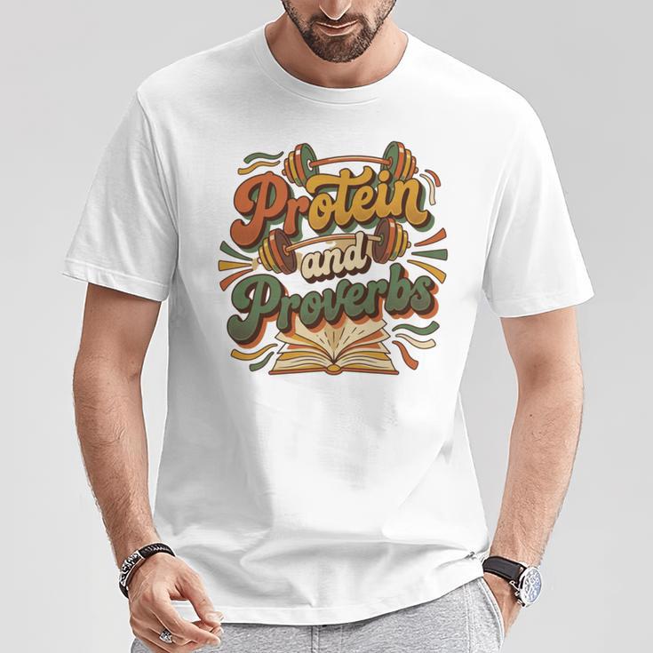 Protein And Proverbs Protein Workout Book Lover Retro T-Shirt Unique Gifts