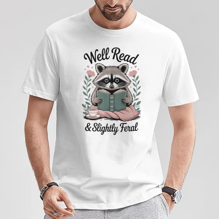 Well Read & Slightly Feral Raccoon Book Women T-Shirt Unique Gifts Well Read & Slightly Feral Raccoon Book Women T-Shirt Unique Gifts