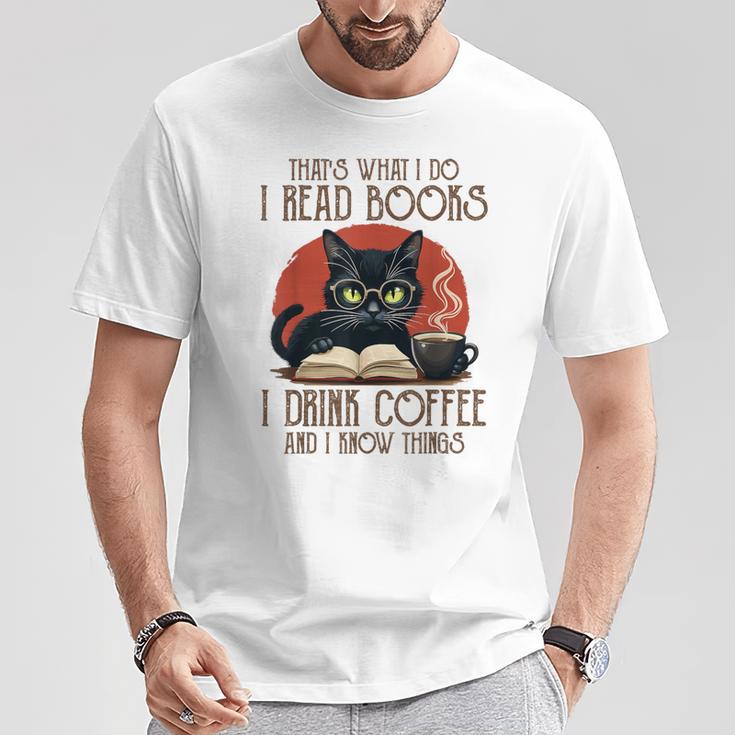 i Read Books And i Know Things Cat Reading Coffee T-Shirt Unique Gifts