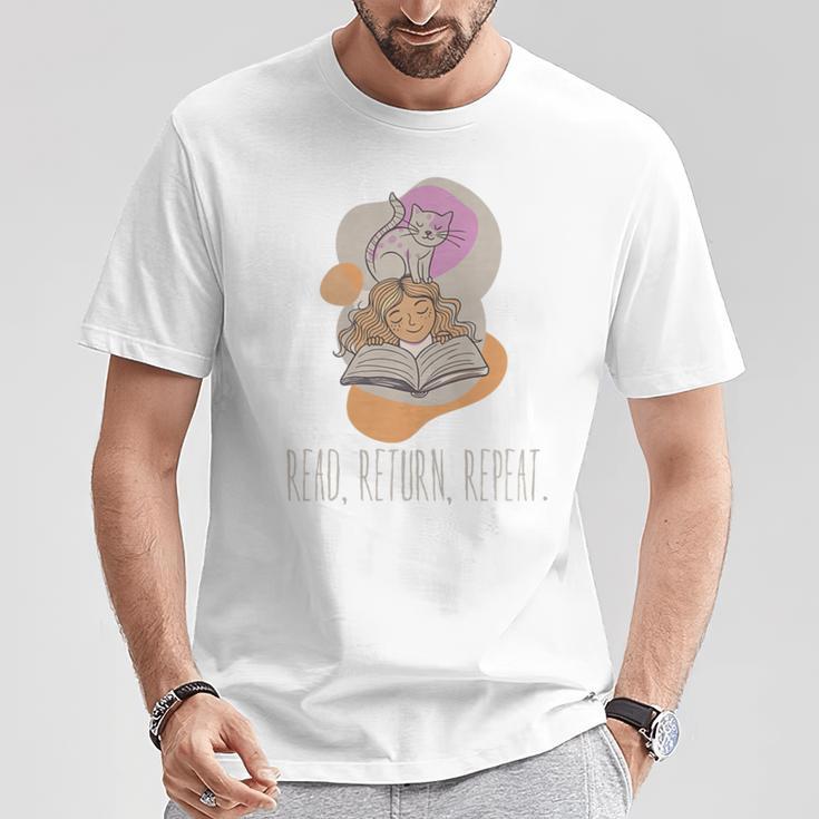 Read Return Repeat Book Lover Cat Reading Library Premium Tri-Blend T-Shirt Unique Gifts