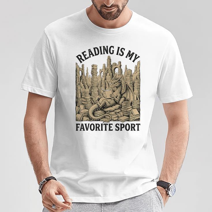 Reading Is My Favorite Sport Dragon Book Lover Bookworm T-Shirt Unique Gifts