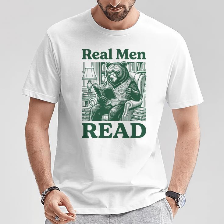 Real Men Read Cute Bear Tea Book Lover Men Boys Reading Premium Tri-Blend T-Shirt Unique Gifts
