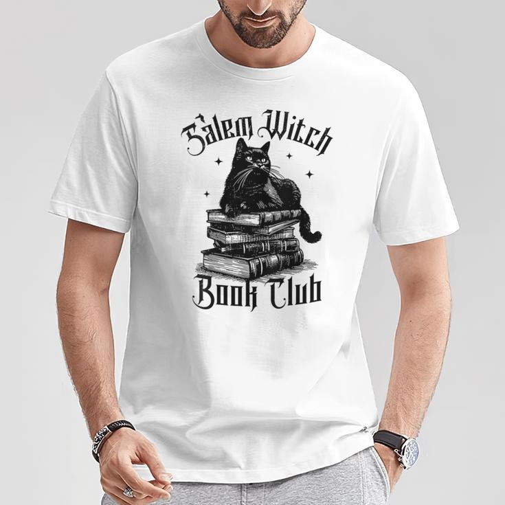 Salem Witch Book Club Bookish Retro Halloween Cat T-Shirt Unique Gifts