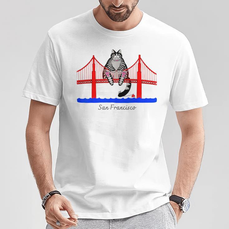 San Francisco Cat Golden Gate Bridge Book Lover Vintage T-Shirt Unique Gifts