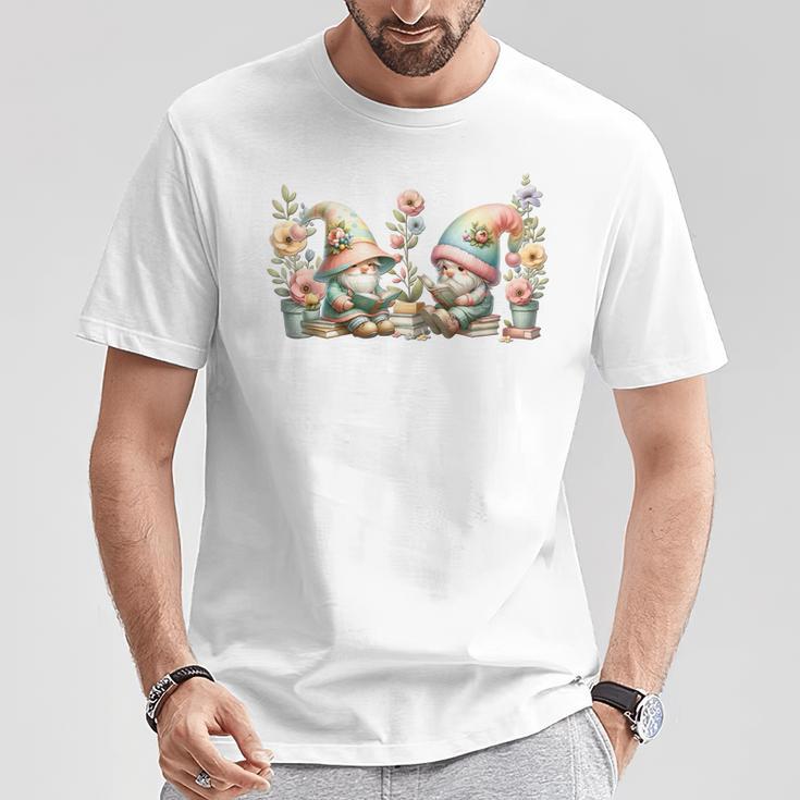 Teacher Gnome Motif Floral Stack Of Books Decor Cute Reading T-Shirt Unique Gifts Teacher Gnome Motif Floral Stack Of Books Decor Cute Reading T-Shirt Unique Gifts