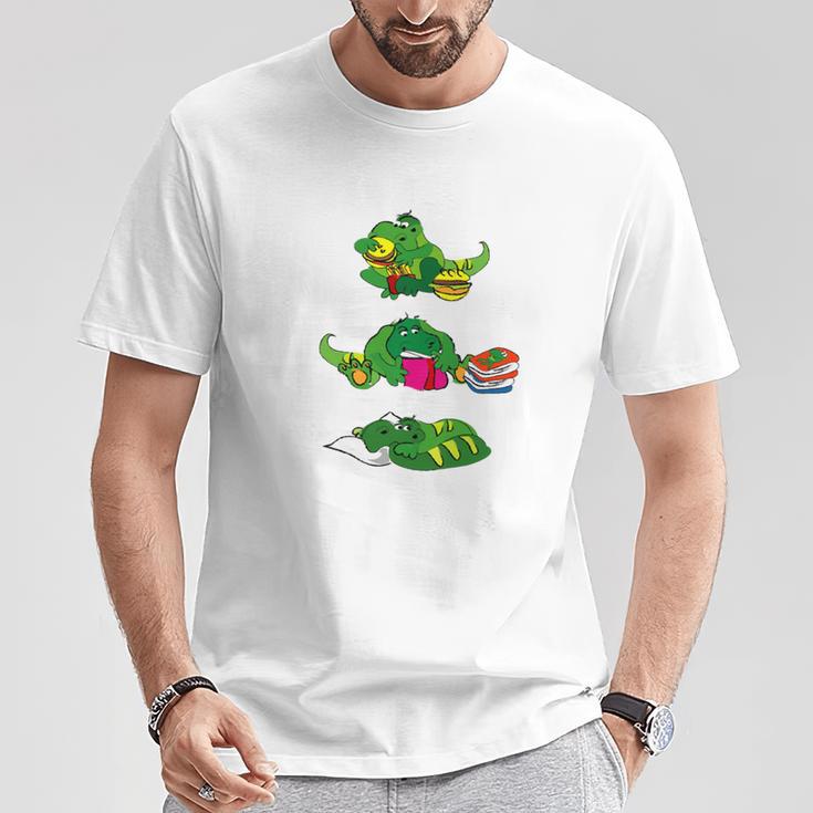 Triathlete Eating Sleeping Reading Dragon Book T-Shirt Unique Gifts