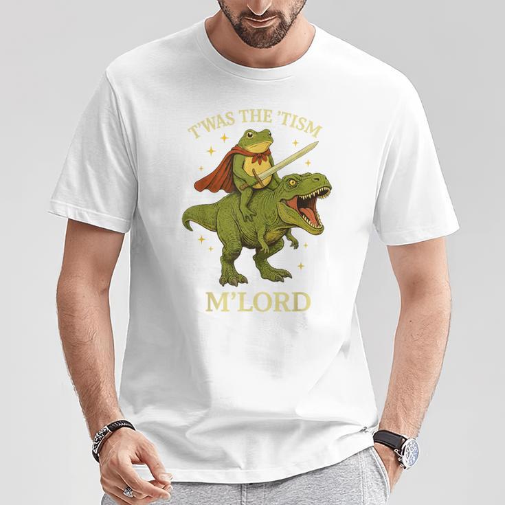 Twas The Tism M'lord Frog ライディング 恐竜 ファンタジー 中世 Tシャツ 面白い贈り物