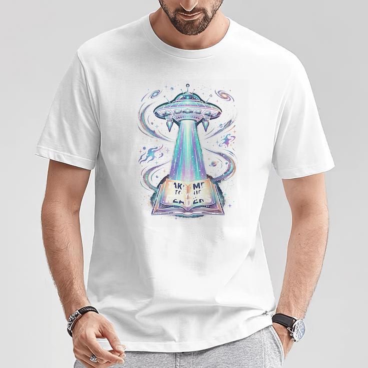UFO Abducting Book Take Me To Your Readers Sci-Fi T-Shirt Unique Gifts