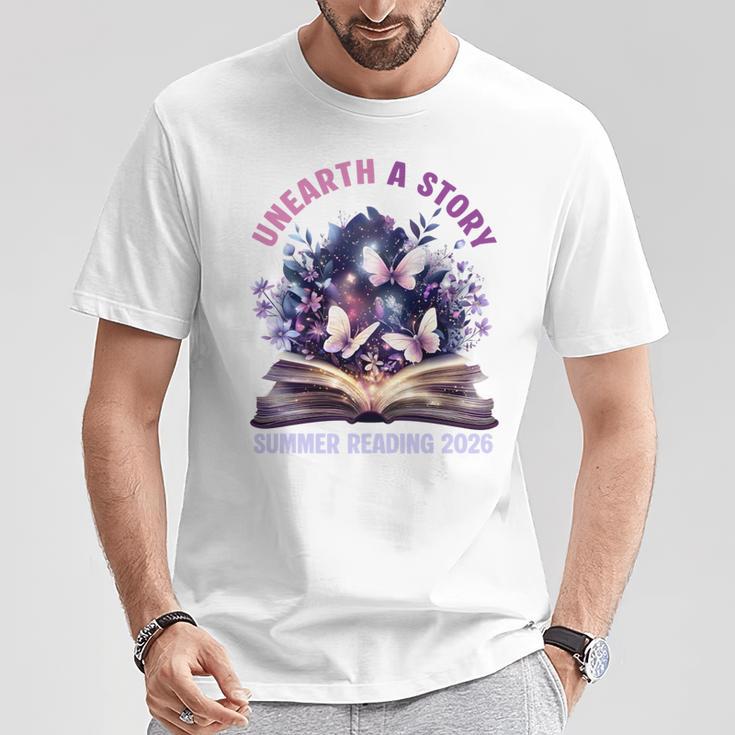 Unearth a Story Summer Library Reading 2026 Butterfly Book T-Shirt Unique Gifts