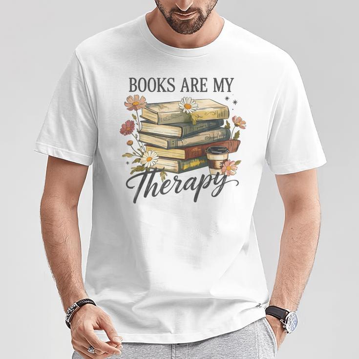 Vintage Floral Books Are My Therapy Book Lover Reading T-Shirt Unique Gifts