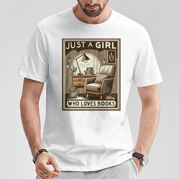 Vintage Just A Girl Who Loves Books Women Book Worm Reading Performance T-Shirt Unique Gifts