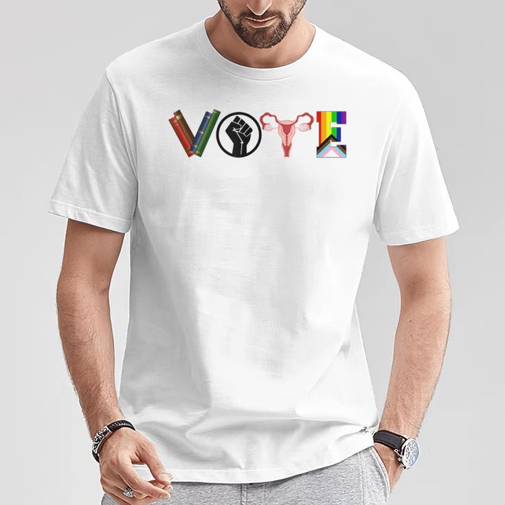 Vote Books Fist Ovaries LGBTQ T-Shirt Unique Gifts