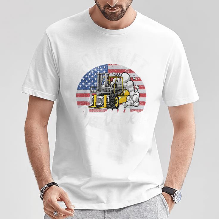 Warehouse アメリカ国旗 フォークリフトオペレーターフォークリフト認定 Tシャツ 面白い贈り物