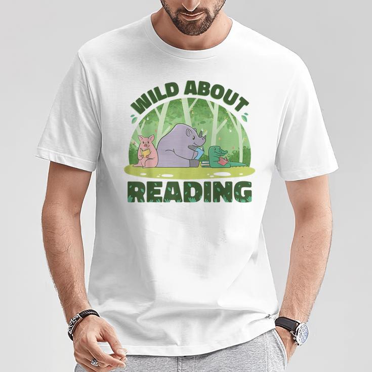 Wild About Reading Books Rhino Pig And Crocodile T-Shirt Unique Gifts