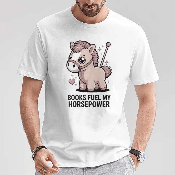 Women's Books Fuel My Horsepower Cute Reading Pony T-Shirt Unique Gifts